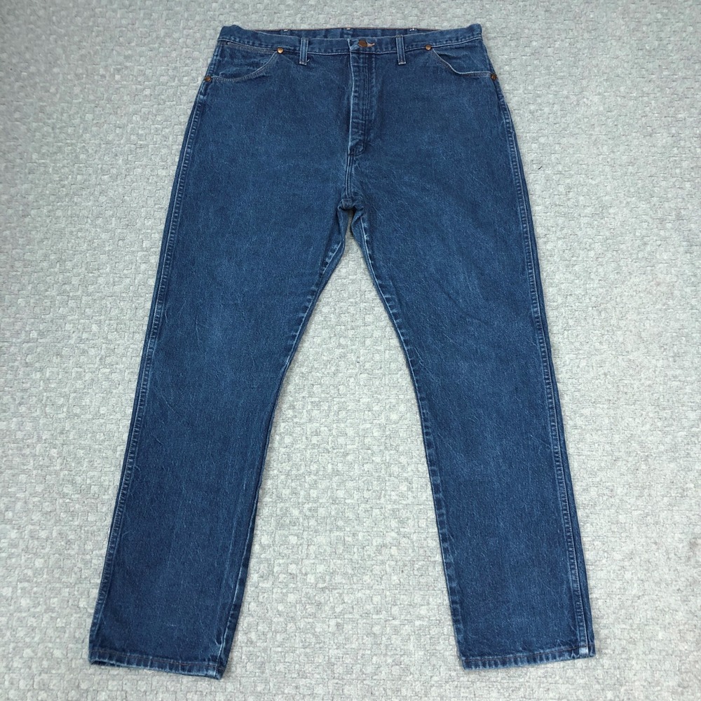VTG Wrangler Jeans Mens 42x32 Blue Cowboy Cut 13MWZ Western Dark Wash Denim USA